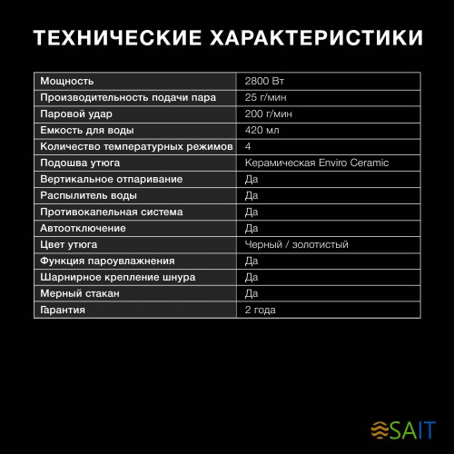 Утюг Hyundai H-SI01338 2800Вт черный/золотистый