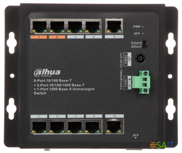 Коммутатор Dahua DH-PFS3111-8ET-96-F 10x1Гбит/с 6PoE+ 2PoE++ 96W неуправляемый