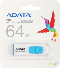 Флеш Диск A-Data 64GB Classic C008 AC008-64G-RWE USB2.0 синий/белый