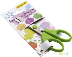 Ножницы для левшей Silwerhof детские 130мм ручки пластиковые асим. нержавеющая сталь зеленый