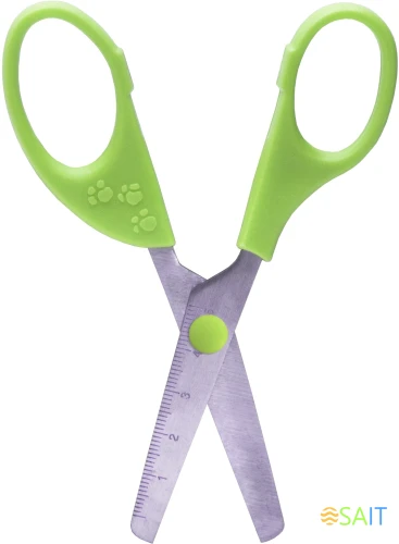 Ножницы для левшей Silwerhof детские 130мм ручки пластиковые асим. нержавеющая сталь зеленый