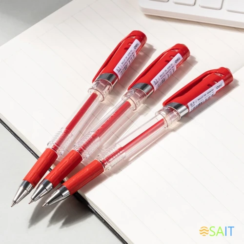 Ручка гелев. Deli EG158-RD прозрачный d=0.7мм красн. черн. резин. манжета