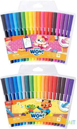 Фломастеры Deli EC165-18 Colorwow круг. пулевидный пиш. наконечник Вентилируемый смываемые 18цв. (18шт.)