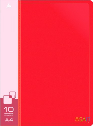 Папка с 10 прозр.вклад. Бюрократ -BPV10RED A4 пластик 0.6мм торц.карм с бум. встав красный