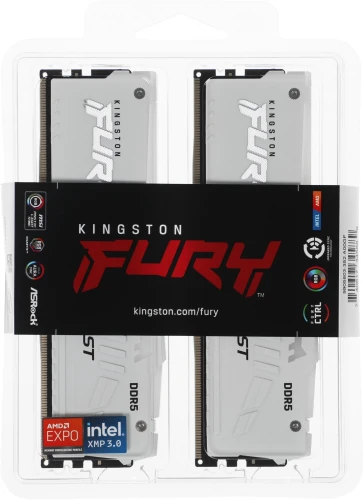 Память DDR5 2x16GB 6000MHz Kingston KF560C36BWE2AK2-32 Fury Beast White Expo RGB RTL PC5-48000 CL36 DIMM 288-pin 1.35В kit single rank с радиатором Ret