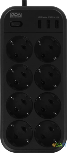 Сетевой фильтр Powercom SP-08 USB03AB 3,0М 3м (8 розеток) черный (коробка)