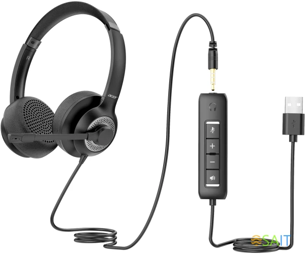 Наушники с микрофоном Acer OHW309 черный 2.8м накладные USB оголовье (ZL.HDSEE.004)