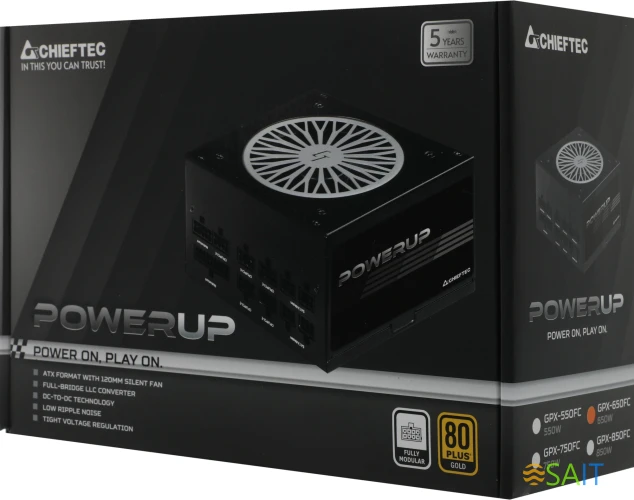 Блок питания Chieftec ATX 650W PowerUp GPX-650FC 80+ gold (20+4pin) APFC 120mm fan 9xSATA Cab Manag RTL