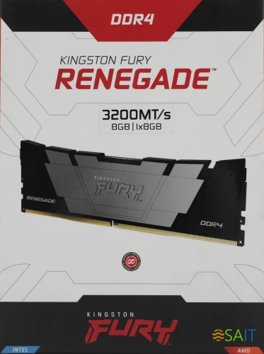 Память DDR4 8GB 3200MHz Kingston KF432C16RB2/8 Fury Renegade Black RTL Gaming PC4-25600 CL16 DIMM 288-pin 1.35В dual rank с радиатором Ret