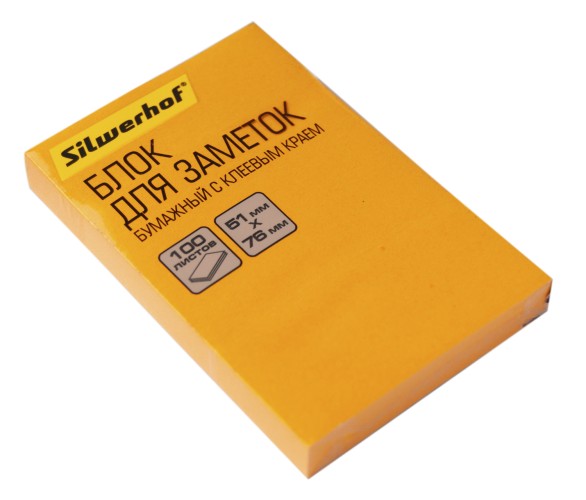 Блок самоклеящийся бумажный Silwerhof 682160-07 51x76мм 100лист. 75г/м2 неон оранжевый