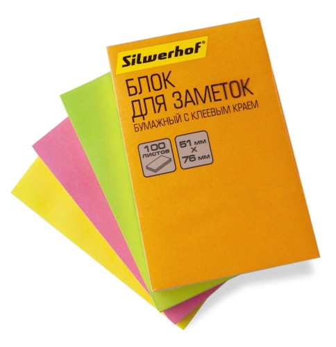Блок самоклеящийся бумажный Silwerhof 682160-07 51x76мм 100лист. 75г/м2 неон оранжевый