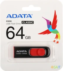 Флеш Диск A-Data 64GB Classic C008 AC008-64G-RKD USB2.0 красный/черный