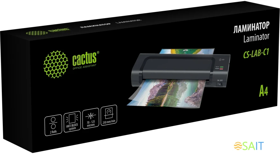 Ламинатор Cactus CS-LAB-C1 черный A4 (70-125мкм) 25см/мин (2вал.) лам.фото