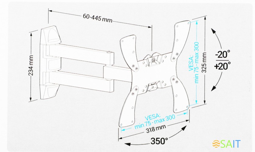Кронштейн для телевизора Holder LCDS-5066 черный 22"-42" макс.30кг настенный поворот и наклон
