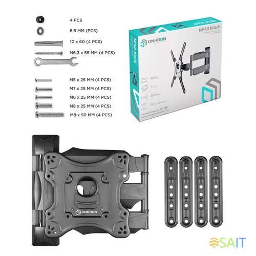 Кронштейн для телевизора Onkron NP40 черный 32"-65" макс.35кг настенный поворот и наклон