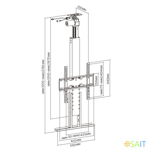 Кронштейн для телевизора Cactus CS-STM-7844 черный 32"-55" макс.45кг напольный (моторизованный лифт)