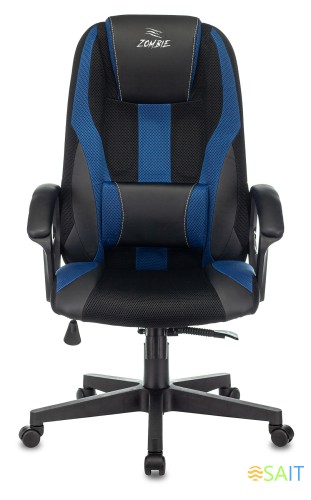 Кресло игровое Zombie 9 черный/синий ткань/эко.кожа крестов. пластик