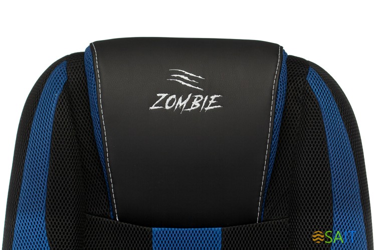 Кресло игровое Zombie 9 черный/синий ткань/эко.кожа крестов. пластик