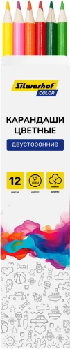 Карандаши цв. Silwerhof Color двухцвет. 2.8мм кругл. дерево ассорти 12цв. коробка/европод. (6шт)
