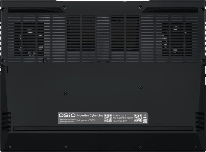 Ноутбук Osio CyberLine C160i-003 Core i5 12600H 16Gb SSD512Gb NVIDIA GeForce RTX4060 8Gb 16" IPS WUXGA (1920x1200) noOS brown WiFi BT Cam 3410mAh