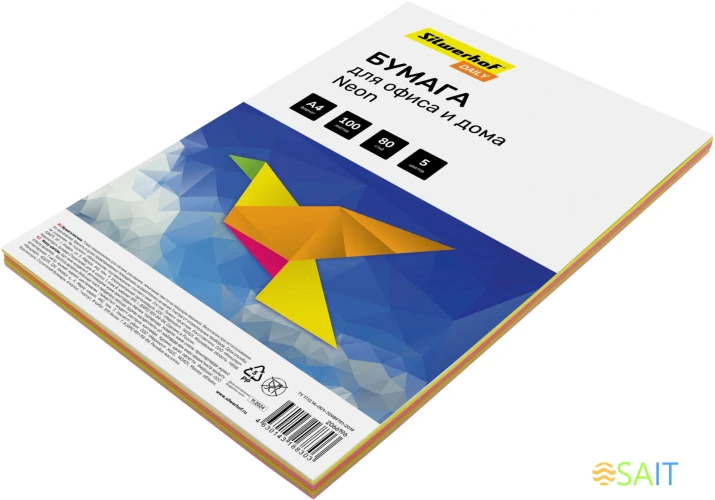Бумага Silwerhof DAILY A4/80г/м2/100л./радуга неон (5цветов)