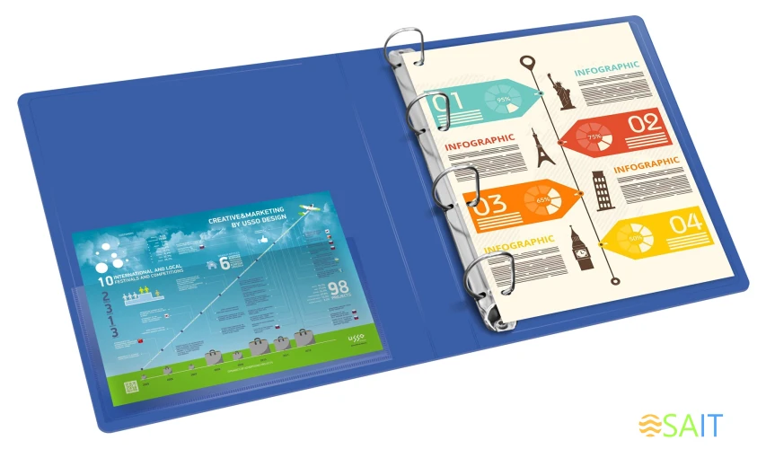 Папка на 4-х D-кольцах Бюрократ -0840/4DBLU A4 пластик 0.8мм кор.40мм внутр. с вставкой синий