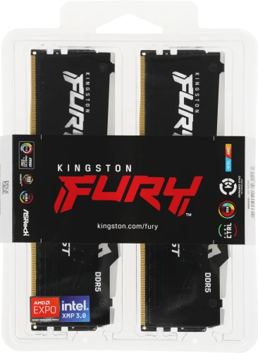 Память DDR5 2x16GB 6400MHz Kingston KF564C32BBEAK2-32 Fury Beast RGB RTL Gaming PC5-51200 CL32 DIMM 288-pin 1.4В kit single rank с радиатором Ret