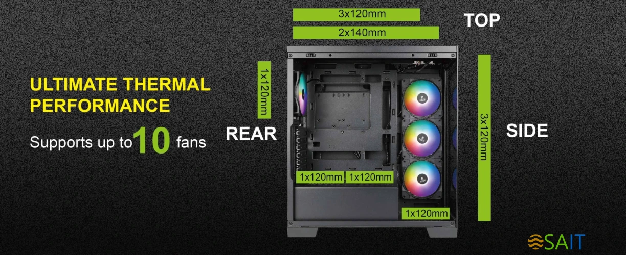 Корпус Azza COVE черный без БП ATX 6x120mm 2x140mm 1xUSB2.0 1xUSB3.0 audio bott PSU