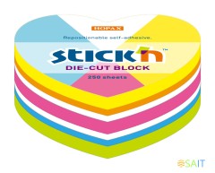 Блок самоклеящийся бумажный Stick`n 21836 64x67мм 250лист. неон ассорти &quot;сердце&quot;