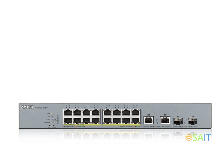 Коммутатор Zyxel GS1350-18HP-EU0101F (L2) 16x1Гбит/с 2xКомбо(1000BASE-T/SFP) 16PoE+ 250W управляемый