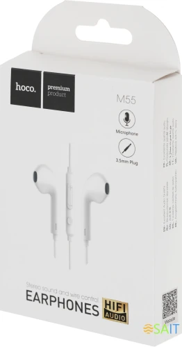 Гарнитура вкладыши Hoco M55 1.2м белый проводные в ушной раковине