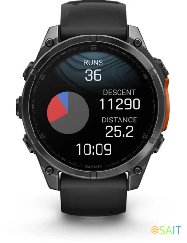Смарт-часы Garmin Fenix 8 47мм 1.4" AMOLED корп.серый рем.черный разм.брасл.:125-208мм (010-02904-00)