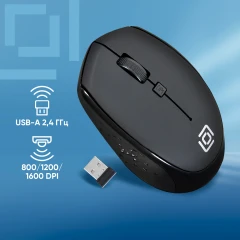 Мышь Оклик 488MW черный оптическая 1600dpi беспров. USB для ноутбука 4but (1196560)