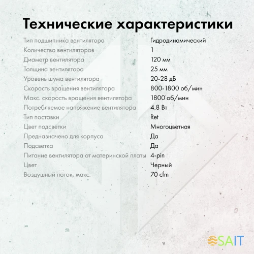 Вентилятор для корпуса GMNG GG-CF120FRGB1-PWMBK RGB 120х120x25 черный 4-pin 28дБ Ret
