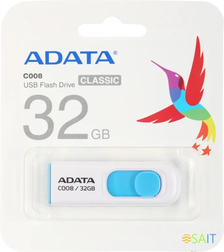 Флеш Диск A-Data 32Gb Classic C008 AC008-32G-RWE USB2.0 белый/синий