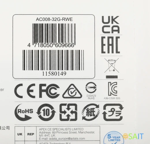 Флеш Диск A-Data 32Gb Classic C008 AC008-32G-RWE USB2.0 белый/синий