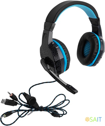 Наушники с микрофоном Оклик HS-L400G ZEUS черный/синий 2.2м мониторные оголовье (359480)
