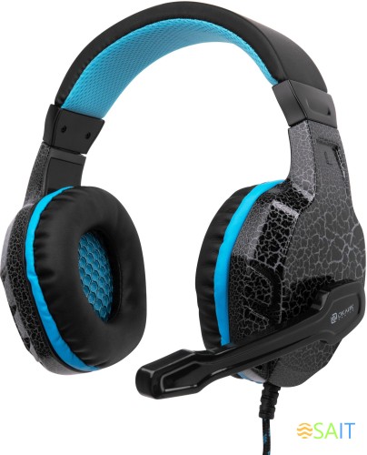 Наушники с микрофоном Оклик HS-L400G ZEUS черный/синий 2.2м мониторные оголовье (359480)