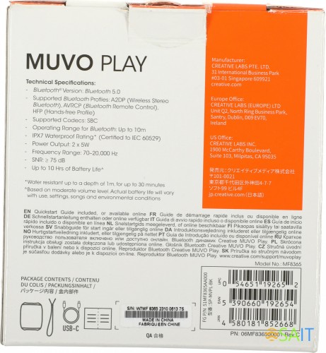 Колонка порт. Creative Muvo Play черный 10W 1.0 BT/USB 2000mAh (51MF8365AA000)