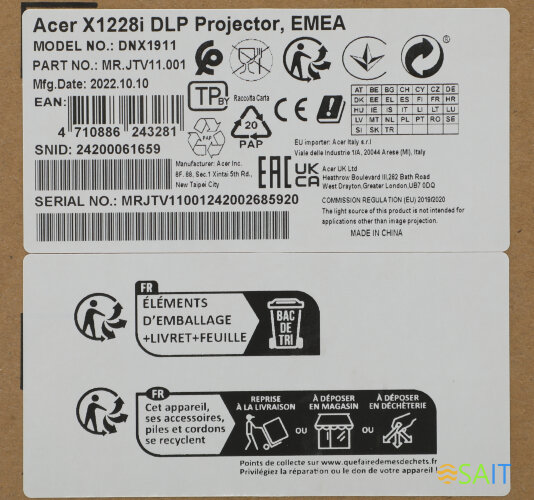 Проектор Acer X1228i DLP 4500Lm LS (1024x768) 20000:1 ресурс лампы:6000часов 1xHDMI 2.75кг