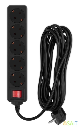 Сетевой фильтр PC Pet AP01006-5-B 5м (5 розеток) черный (пакет ПЭ)