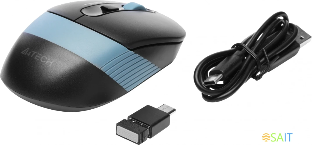 Мышь A4Tech Fstyler FG10CS Air черный/синий оптическая 2000dpi silent беспров. USB для ноутбука 4but (FG10CS AIR ASH BLUE)