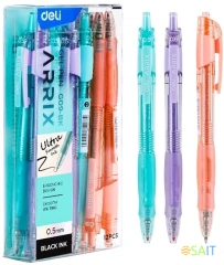 Набор ручек гелев. автоматическая Deli Arris (EG09-BK-P) прозрачный/серый d=0.5мм черн. черн. кор.карт. (12шт) резин. манжета