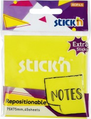 Блок самоклеящийся бумажный Stick`n 21580 76x76мм 45лист. желтый неон 1цв.в упак. усиленный клей