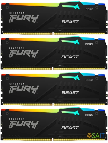 Память DDR5 4x16GB 5200MHz Kingston KF552C40BBAK4-64 Fury Beast RGB RTL Gaming PC5-41600 CL40 DIMM 288-pin 1.25В kit single rank с радиатором Ret