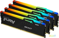 Память DDR5 4x16GB 5200MHz Kingston KF552C40BBAK4-64 Fury Beast RGB RTL Gaming PC5-41600 CL40 DIMM 288-pin 1.25В kit single rank с радиатором Ret