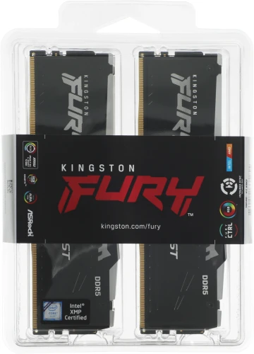 Память DDR5 4x16GB 5200MHz Kingston KF552C40BBAK4-64 Fury Beast RGB RTL Gaming PC5-41600 CL40 DIMM 288-pin 1.25В kit single rank с радиатором Ret