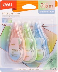 Лента коррект. Deli EH333 12мx5мм ассорти корпус белый блистер (упак.:3шт)