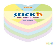 Блок самоклеящийся бумажный Stick`n 21835 64x67мм 250лист. пастель ассорти &quot;сердце&quot;