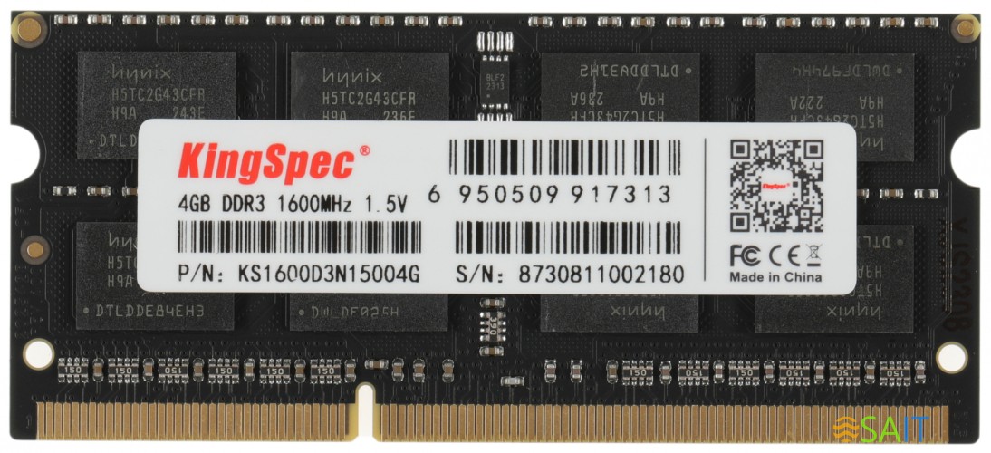 Память DDR3 4GB 1600MHz Kingspec KS1600D3N15004G RTL PC3-12800 CL11 SO-DIMM 204-pin 1.5В single rank Ret